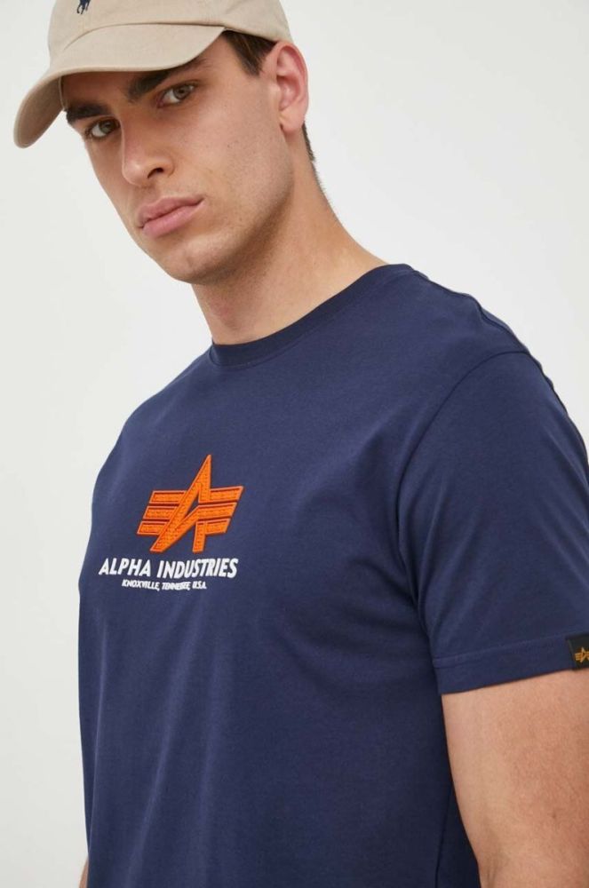 Бавовняна футболка Alpha Industries колір синій з аплікацією фото 4