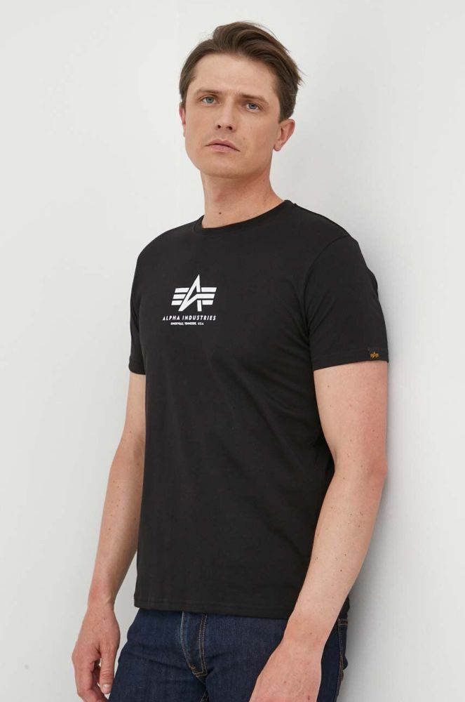 Бавовняна футболка Alpha Industries колір чорний з принтом 118533.03-Black