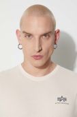 Бавовняна футболка Alpha Industries колір бежевий з принтом 128507.578-JetStreamW