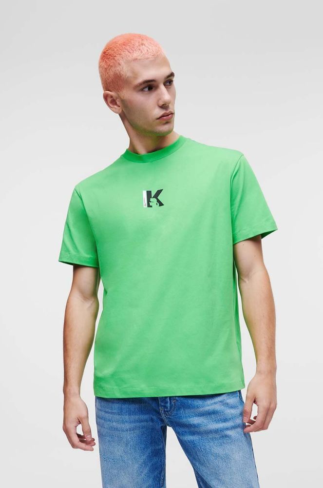 Бавовняна футболка Karl Lagerfeld Jeans колір зелений з принтом (3352183)