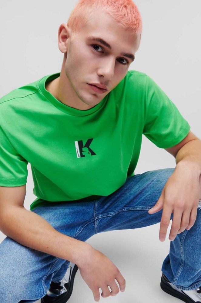 Бавовняна футболка Karl Lagerfeld Jeans колір зелений з принтом (3352183) фото 3