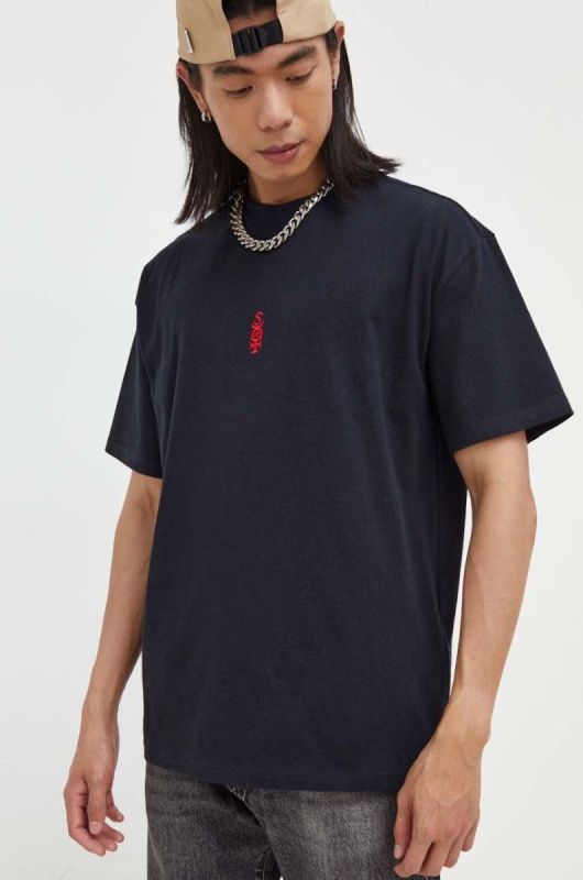 Бавовняна футболка Quiksilver колір чорний з аплікацією