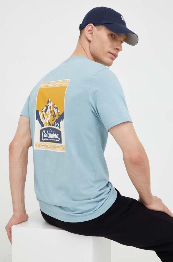 Бавовняна футболка Columbia з принтом колір блакитний (3520665)