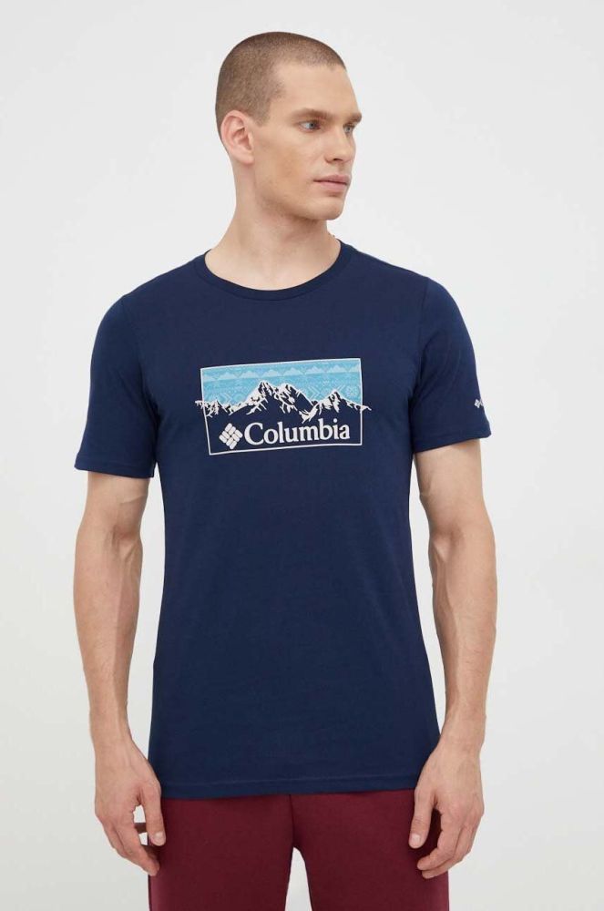 Бавовняна футболка Columbia колір синій з принтом (3520661)