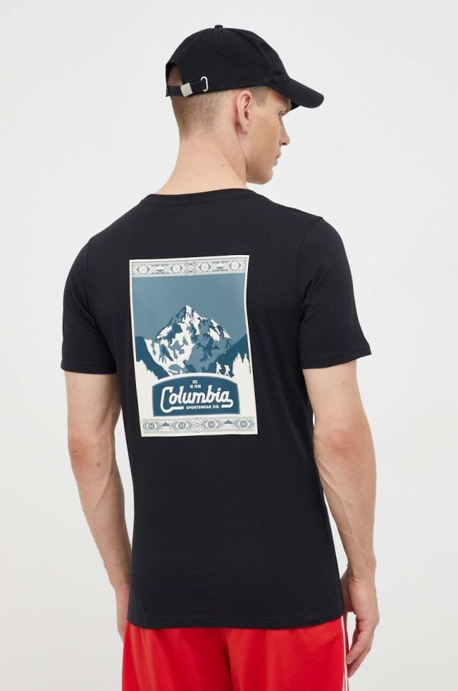 Бавовняна футболка Columbia колір чорний з принтом (3520677)