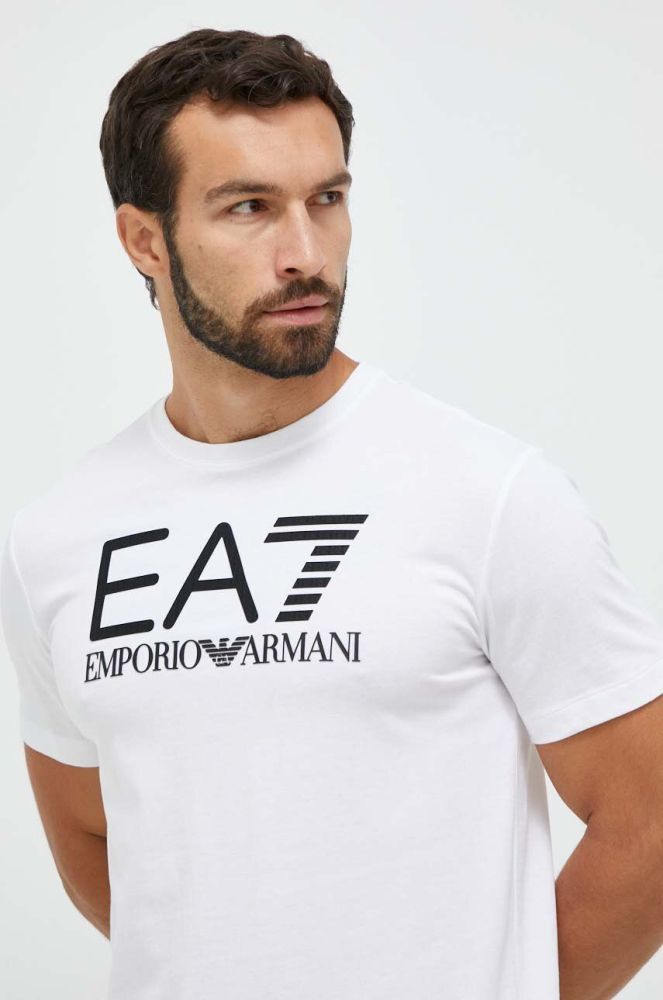 Бавовняна футболка EA7 Emporio Armani колір білий з принтом (3534860)