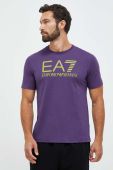 Бавовняна футболка EA7 Emporio Armani колір фіолетовий з принтом