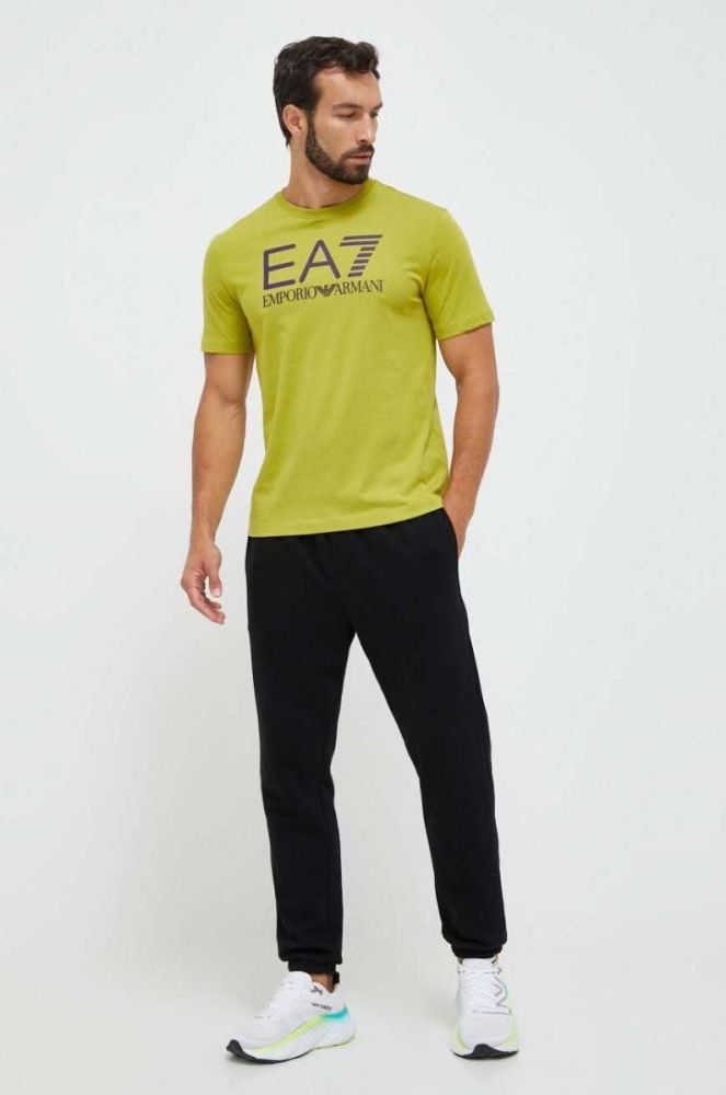 Бавовняна футболка EA7 Emporio Armani колір зелений з принтом (3534870) фото 2