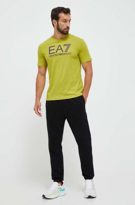 Бавовняна футболка EA7 Emporio Armani колір зелений з принтом (3534870) фото 2