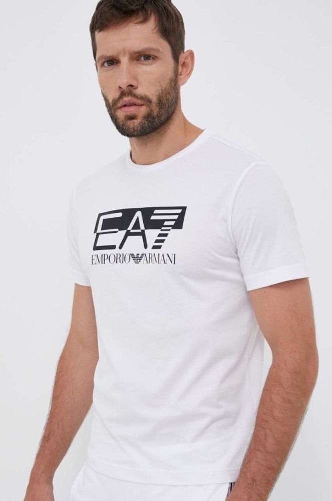 Бавовняна футболка EA7 Emporio Armani колір білий з принтом (3303354) фото 4