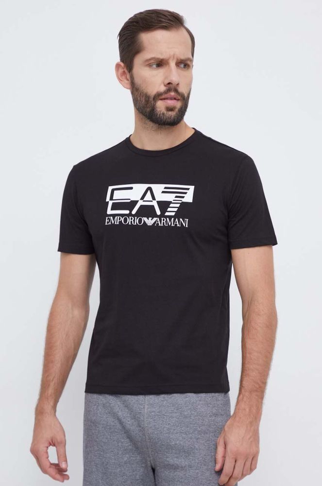 Бавовняна футболка EA7 Emporio Armani колір чорний з принтом (3610941)