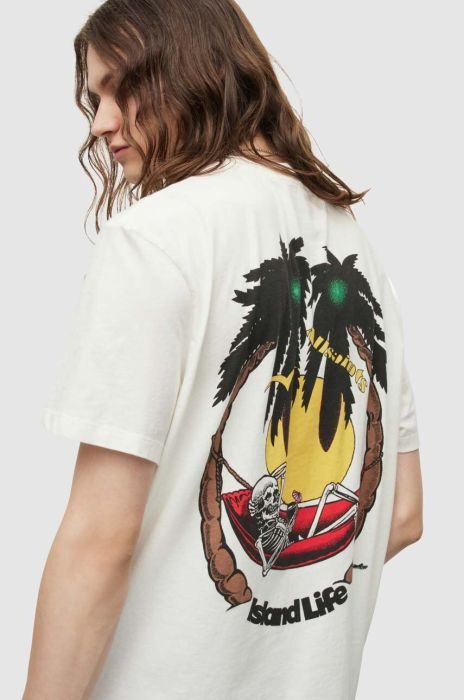 Бавовняна футболка AllSaints Recline колір білий з принтом