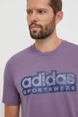 Бавовняна футболка adidas чоловічий колір фіолетовий з принтом
