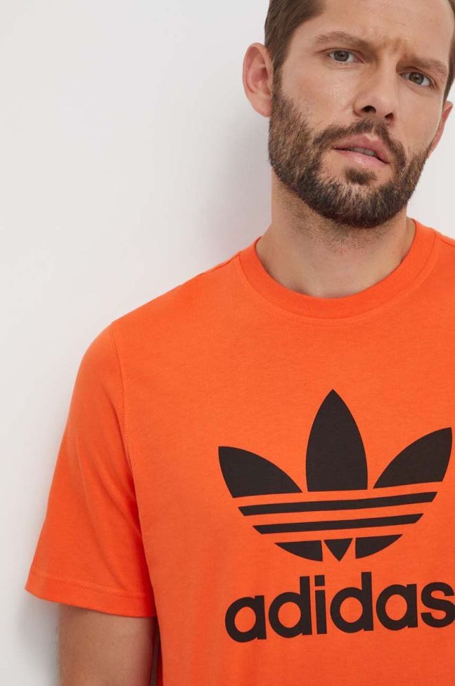 Бавовняна футболка adidas Originals чоловічий колір помаранчевий з принтом