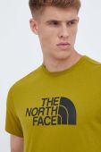Бавовняна футболка The North Face колір зелений з принтом