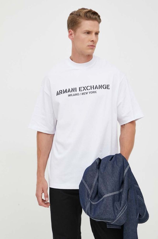 Бавовняна футболка Armani Exchange колір білий з принтом (3352250)