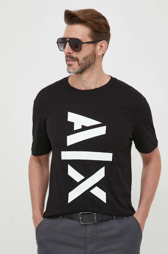 Бавовняна футболка Armani Exchange колір чорний з принтом (3352262)
