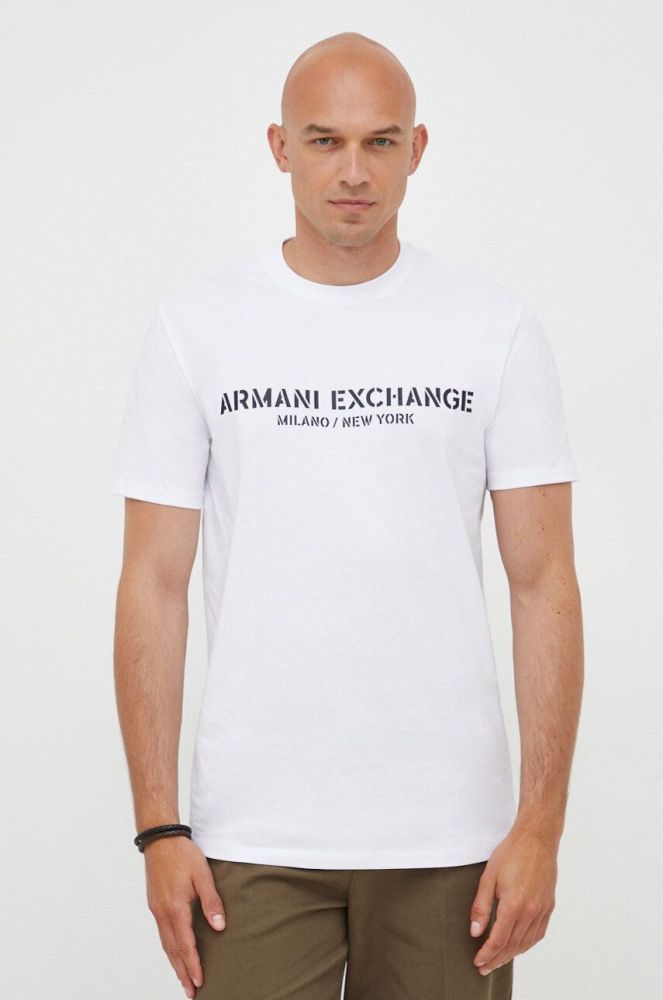 Бавовняна футболка Armani Exchange колір білий з аплікацією (3349267)