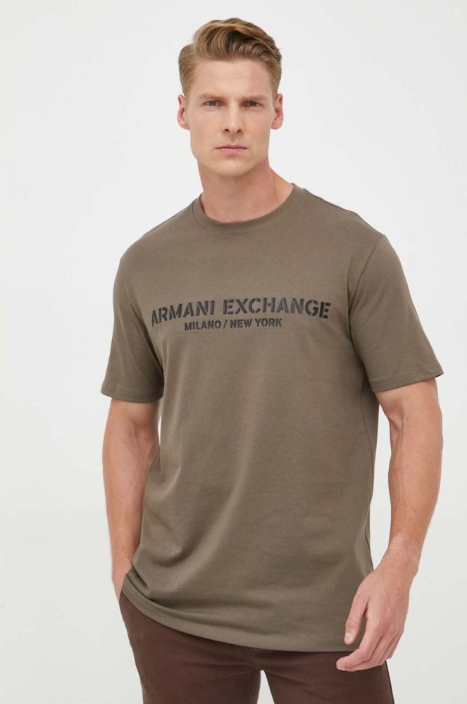 Бавовняна футболка Armani Exchange колір зелений з аплікацією