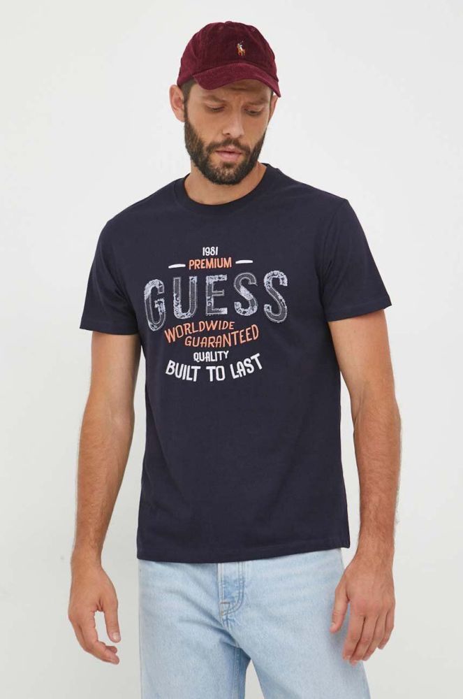 Бавовняна футболка Guess колір синій візерунок (3520703)