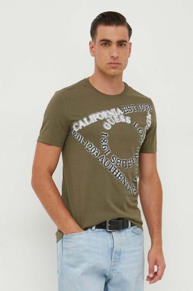 Бавовняна футболка Guess колір зелений з принтом (3576217) фото 4