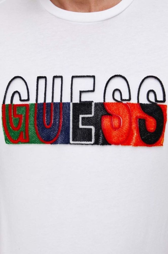 Бавовняна футболка Guess чоловічий колір білий з аплікацією фото 4