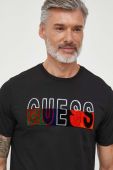 Бавовняна футболка Guess чоловічий колір чорний з аплікацією