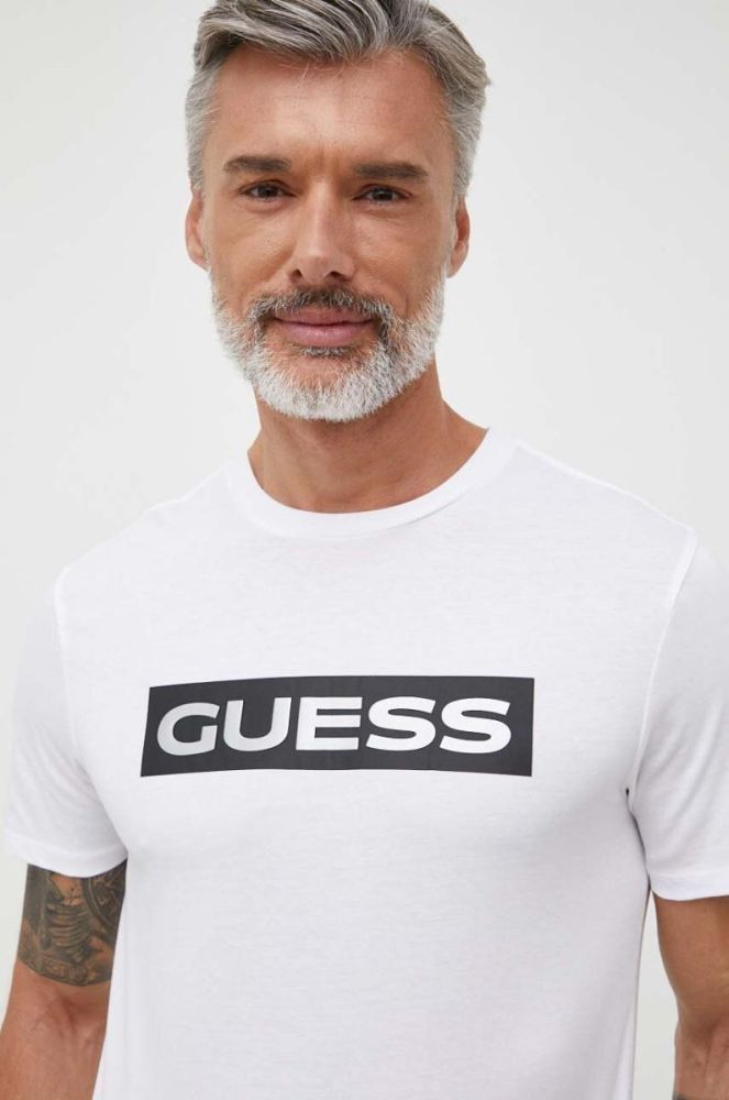 Бавовняна футболка Guess чоловічий колір білий з принтом (3619417) фото 3