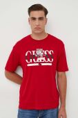Бавовняна футболка Guess Guess x Banksy чоловіча колір червоний з принтом