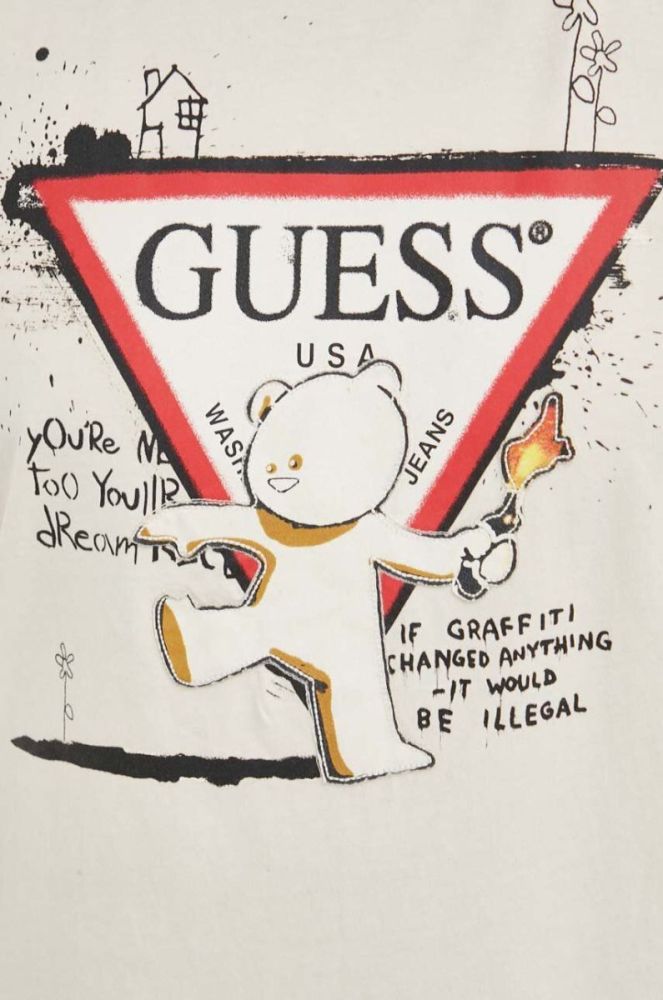 Бавовняна футболка Guess Guess x Banksy чоловіча колір бежевий з принтом фото 5