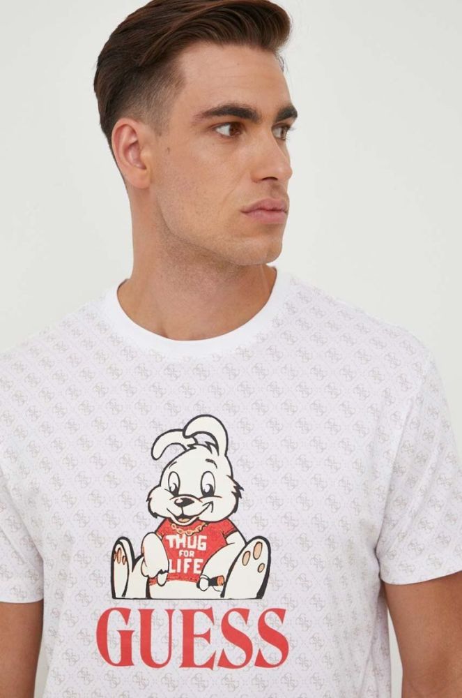 Футболка Guess Guess x Banksy чоловіча колір бежевий візерунок фото 4