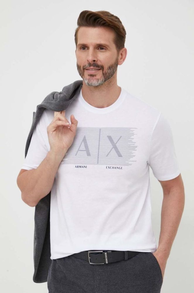 Бавовняна футболка Armani Exchange колір білий з принтом (3354747) фото 4