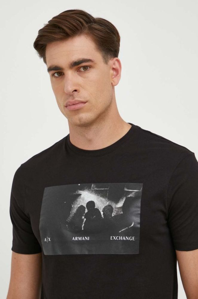 Бавовняна футболка Armani Exchange колір чорний з принтом (3426590) фото 4