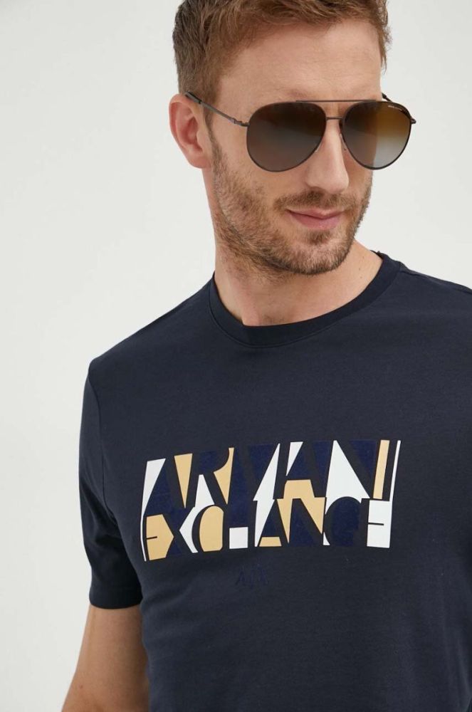 Бавовняна футболка Armani Exchange колір синій з принтом (3568920) фото 4