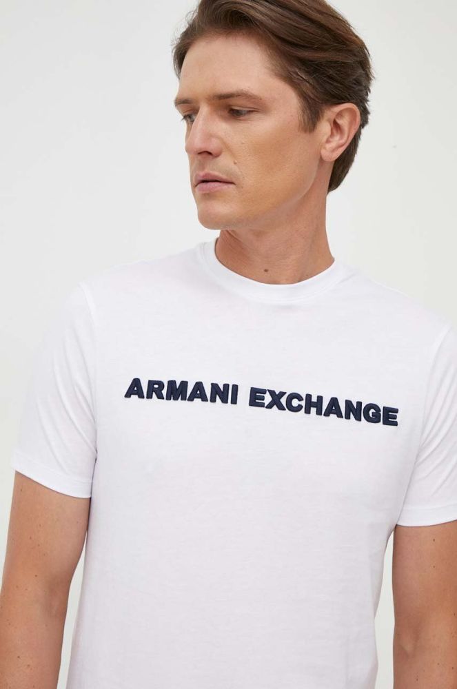 Бавовняна футболка Armani Exchange колір білий з аплікацією (3524892)