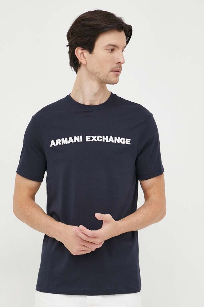 Бавовняна футболка Armani Exchange колір синій з аплікацією (3524902)