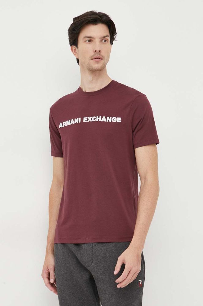 Бавовняна футболка Armani Exchange колір бордовий з аплікацією