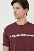 Бавовняна футболка Armani Exchange колір бордовий з аплікацією