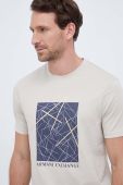 Бавовняна футболка Armani Exchange колір коричневий з принтом