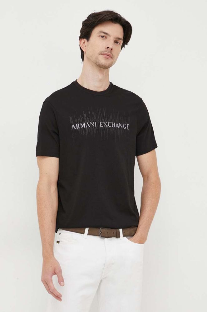 Бавовняна футболка Armani Exchange колір чорний з аплікацією (3539007)