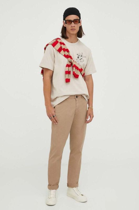 Бавовняна футболка Les Deux колір бежевий з принтом (3373777) фото 2