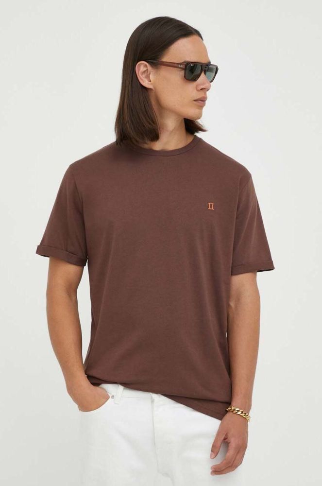 Бавовняна футболка Les Deux колір коричневий однотонний