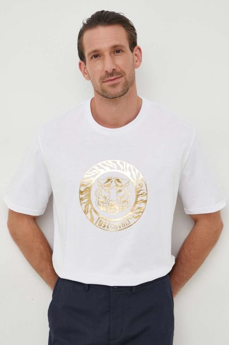 Бавовняна футболка Just Cavalli чоловічий колір білий з принтом