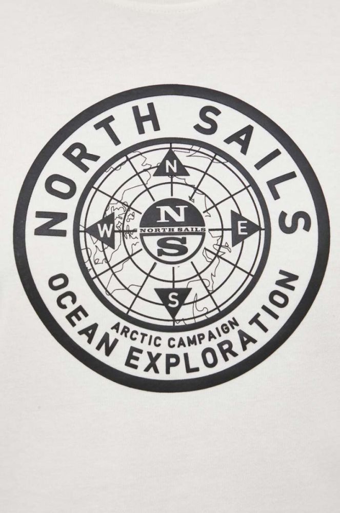 Бавовняна футболка North Sails чоловічий колір бежевий з принтом фото 5