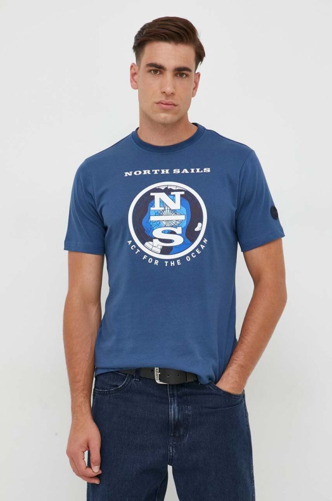 Бавовняна футболка North Sails чоловічий з принтом колір блакитний (3610999)