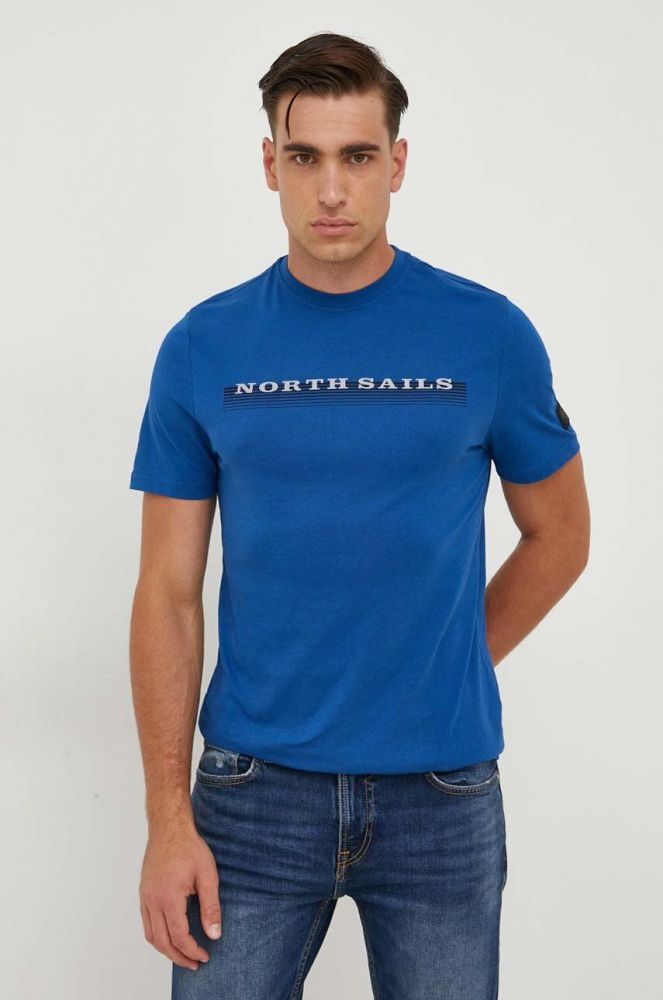 Бавовняна футболка North Sails чоловічий з принтом колір блакитний (3611004)