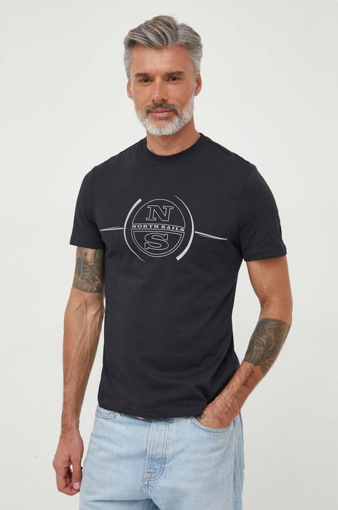 Бавовняна футболка North Sails чоловічий колір чорний з принтом (3611009)