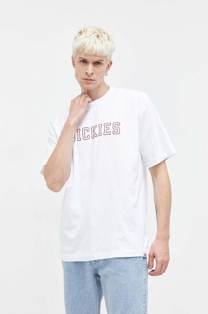 Бавовняна футболка Dickies чоловічий колір білий з принтом