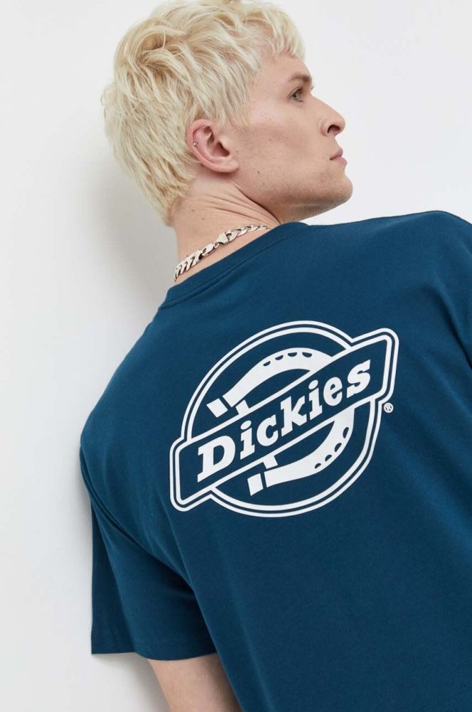 Бавовняна футболка Dickies чоловічий колір бірюзовий з принтом