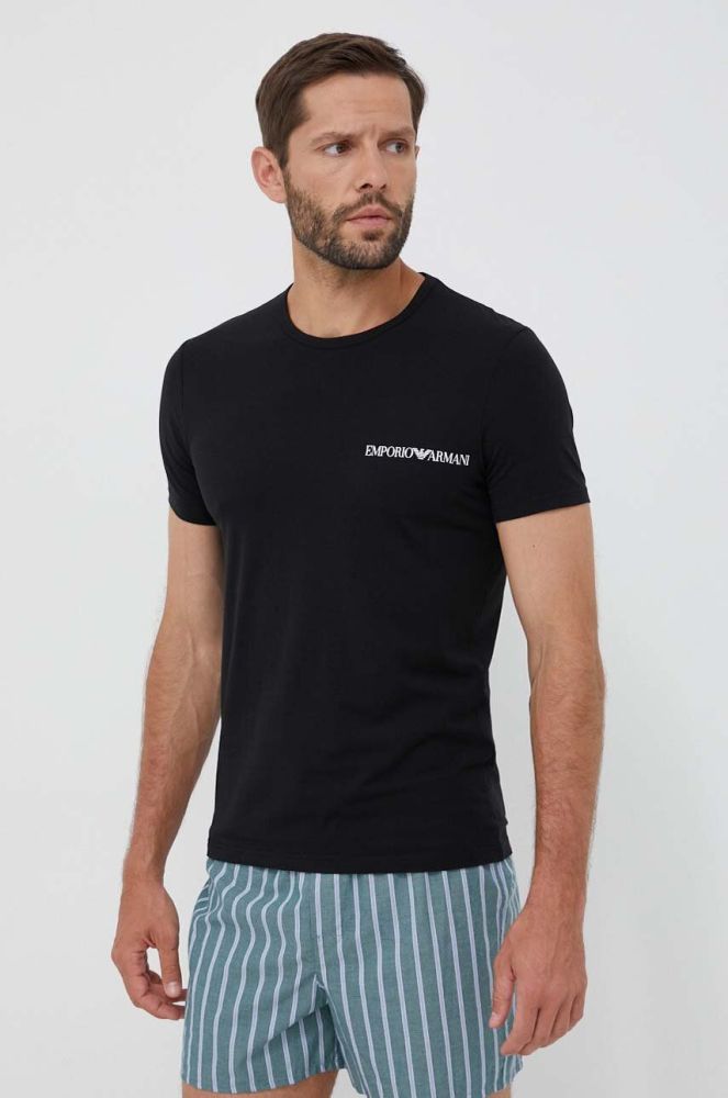 Футболка лаунж Emporio Armani Underwear 2-pack колір чорний з принтом